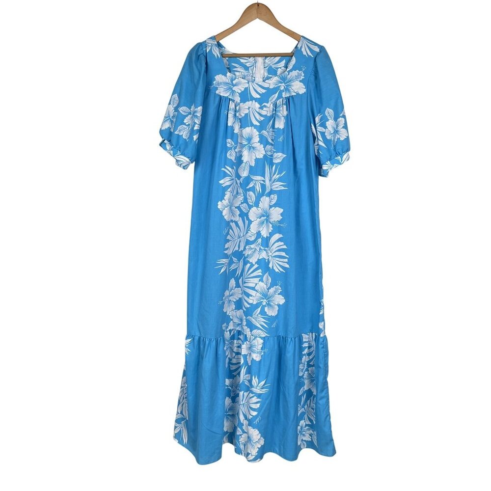 Royal Creations Hawaii‎ Womens Blue Aloha Orchird Dress Sz Large